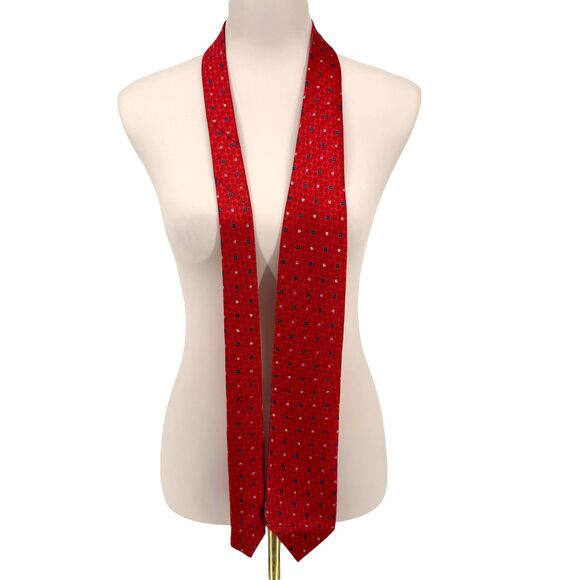 DolcePunta Men’s Silk Tie Red Circle Medallion Floral Italy Made 59x 3.5” Preppy - Picture 8 of 16